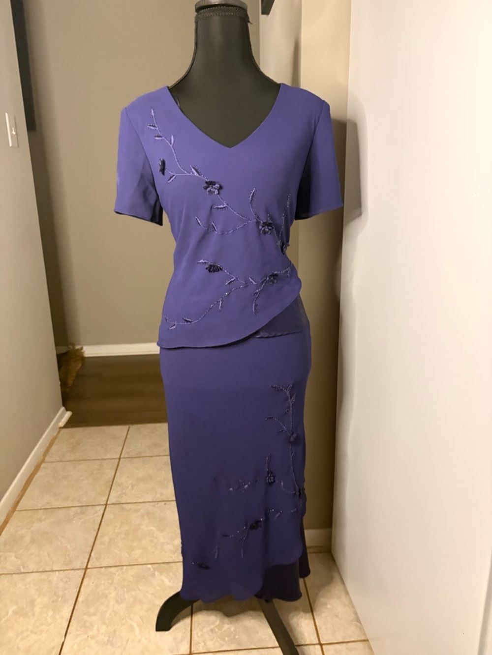 Y2K twee maximalist Studio I Purple Maxi Skirt and blouse Set with embroidery